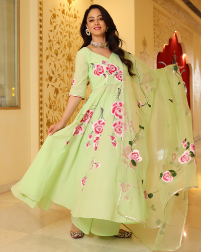 Buy IYALAFAB® WOMEN'S Georgette Punjabi Suit Semi Stitched Salwar Suit  (Patiyala Suit) (New anarkali shuitSF201294 Light Blue Free Size) at  Amazon.in