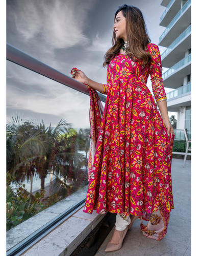Pink Sunset Handblock Gota Suit Set