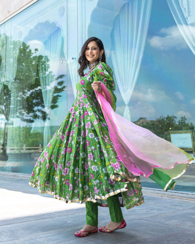 Roxana Chanderi Anarkali Suit Set