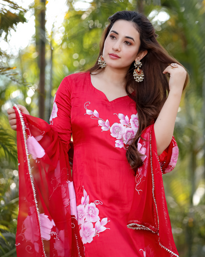 RED CANARY HANDPAINTED SUIT SET