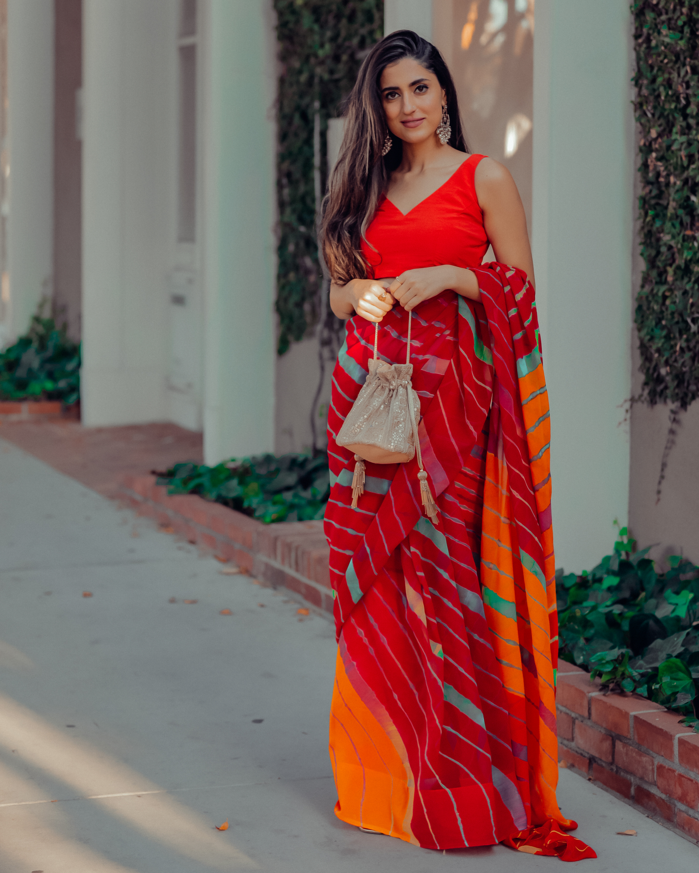 Jester Red Leheriya Pure Chiffon Saree