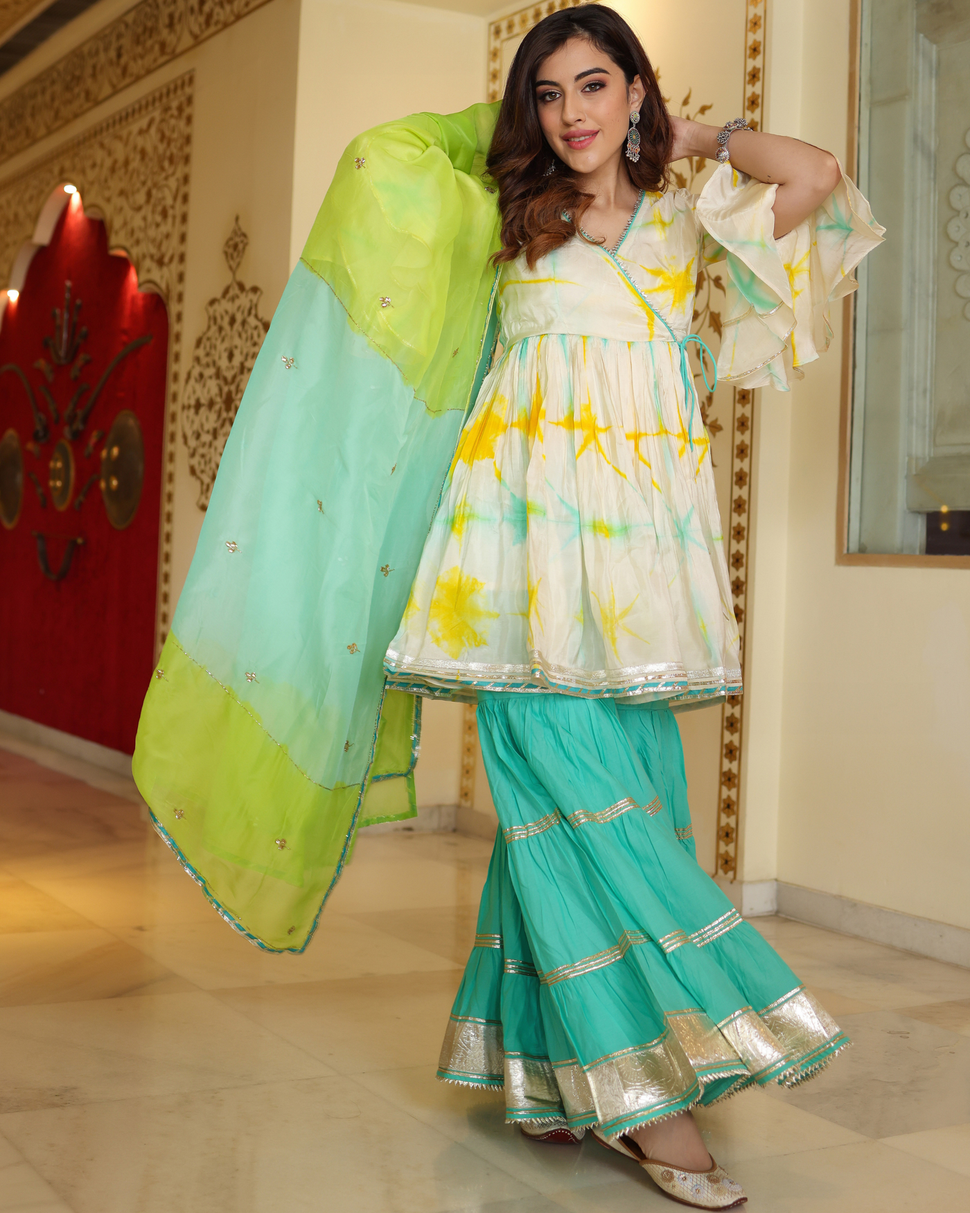 Simply White Tie And Dye Sharara Set