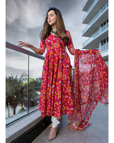 Pink Sunset Handblock Gota Suit Set