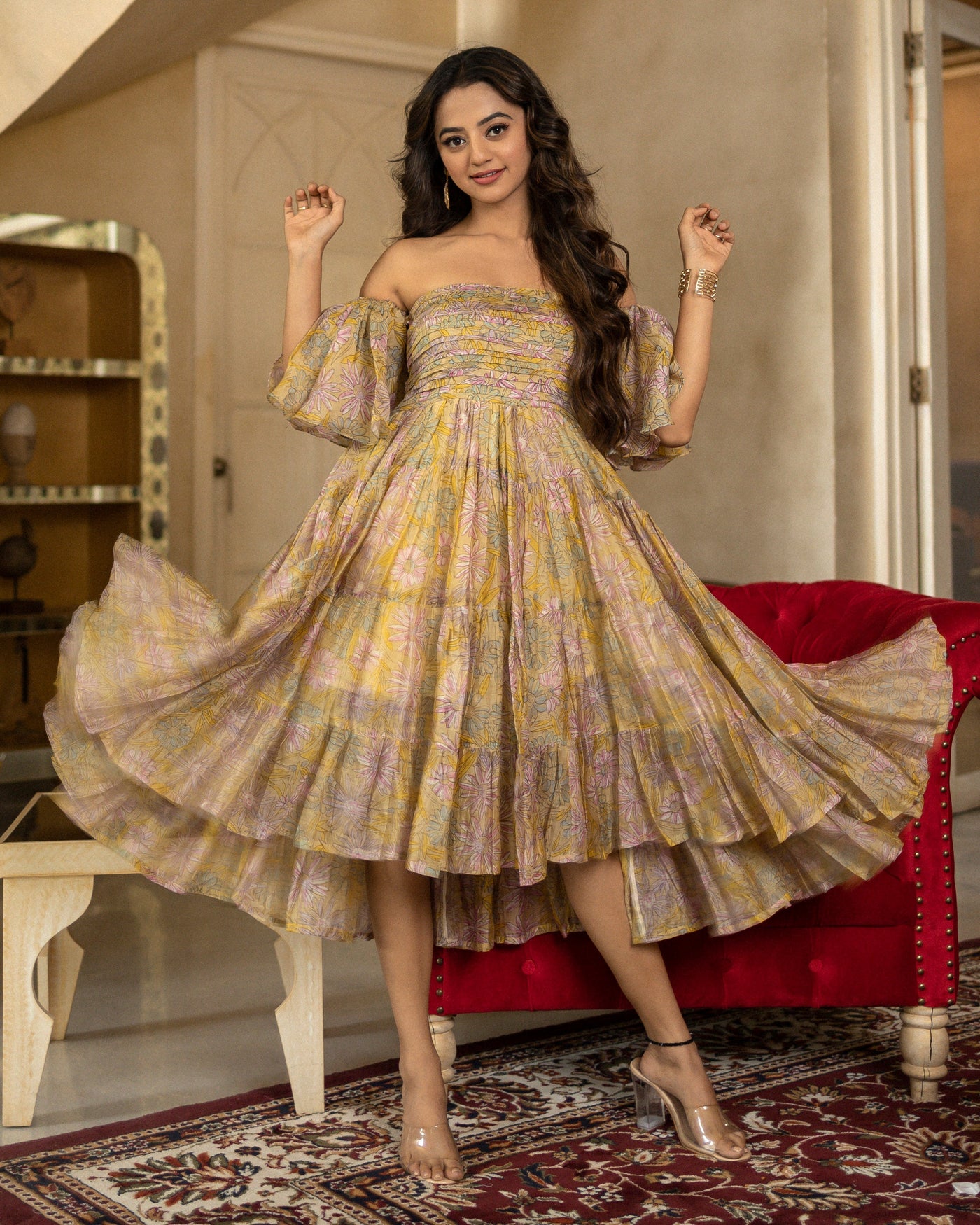 Buy Yureni Chanderi Tier Dress Online in India at Best Price | Aachho