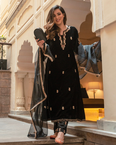 Salwar Suits : Black velvet suit