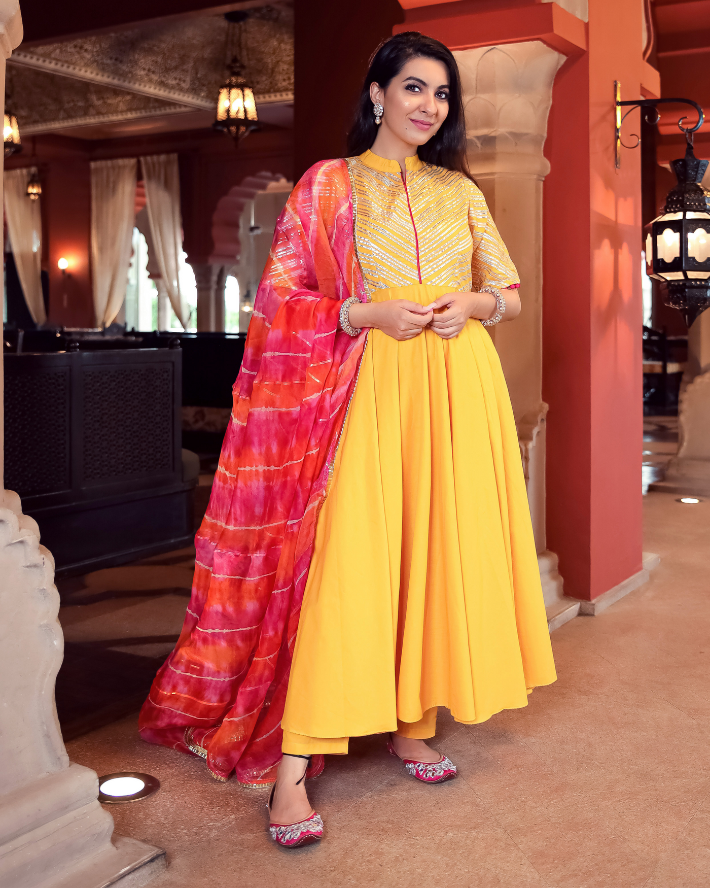 Crystal Yellow Leheriya Gota Suit Set