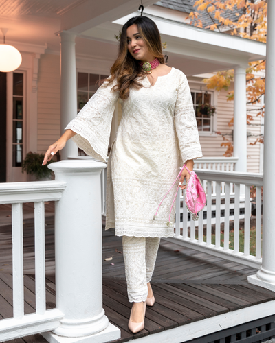 Swan White Embroidered Kurta Set