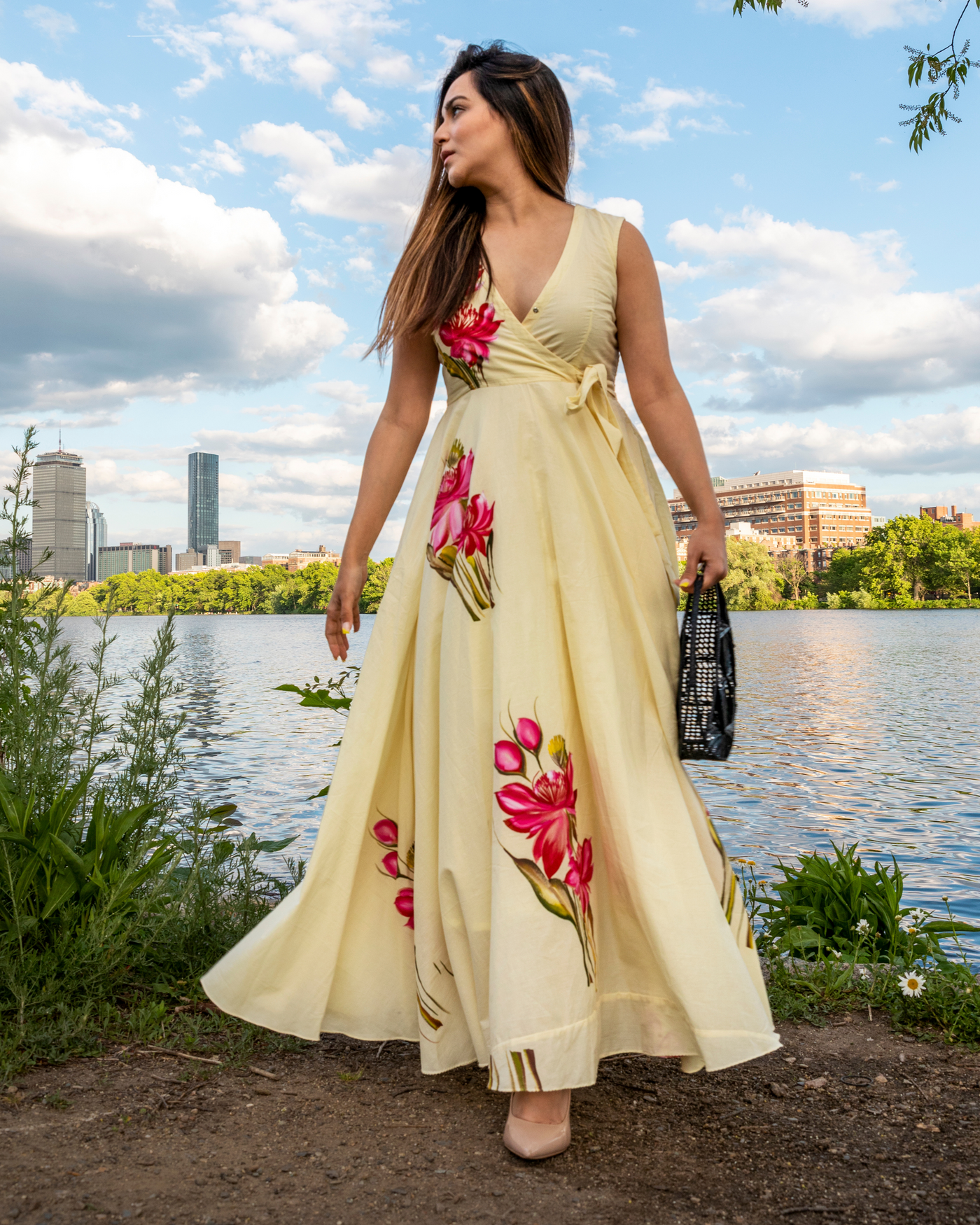 Cream Shell Handpainted Cotton Dress