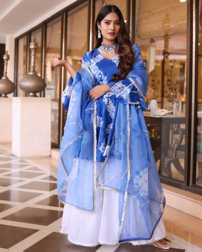 Arctic Blue Tie And Dye Sharara Set