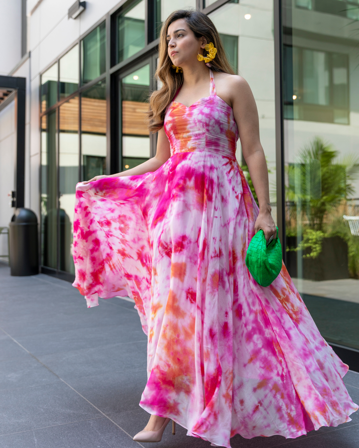 Pink Marshmello Tie &amp; Dye Organza Dress