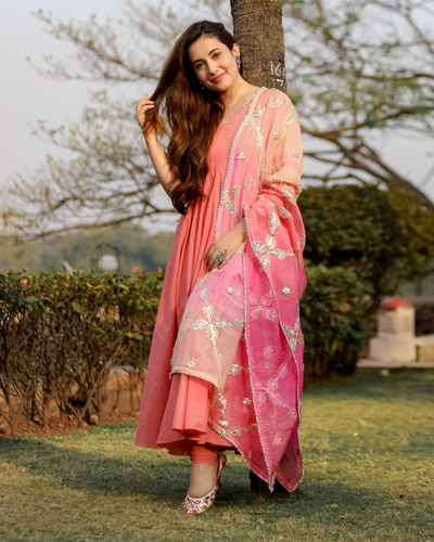 Dazzle Peach Gotapatti Suit Set