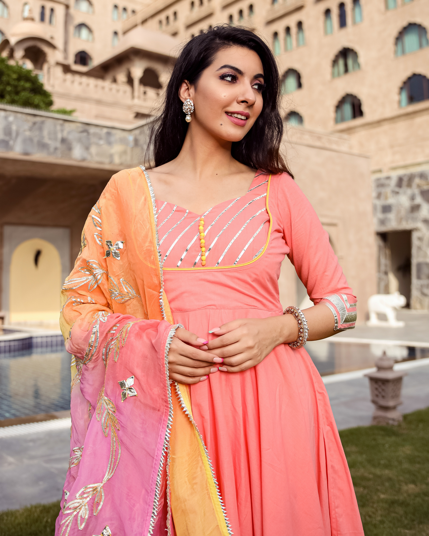 Apple Peach Gotapatti Suit Set