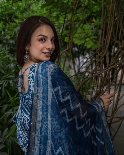 Pantone Indigo Handblock Cotton Suit Set
