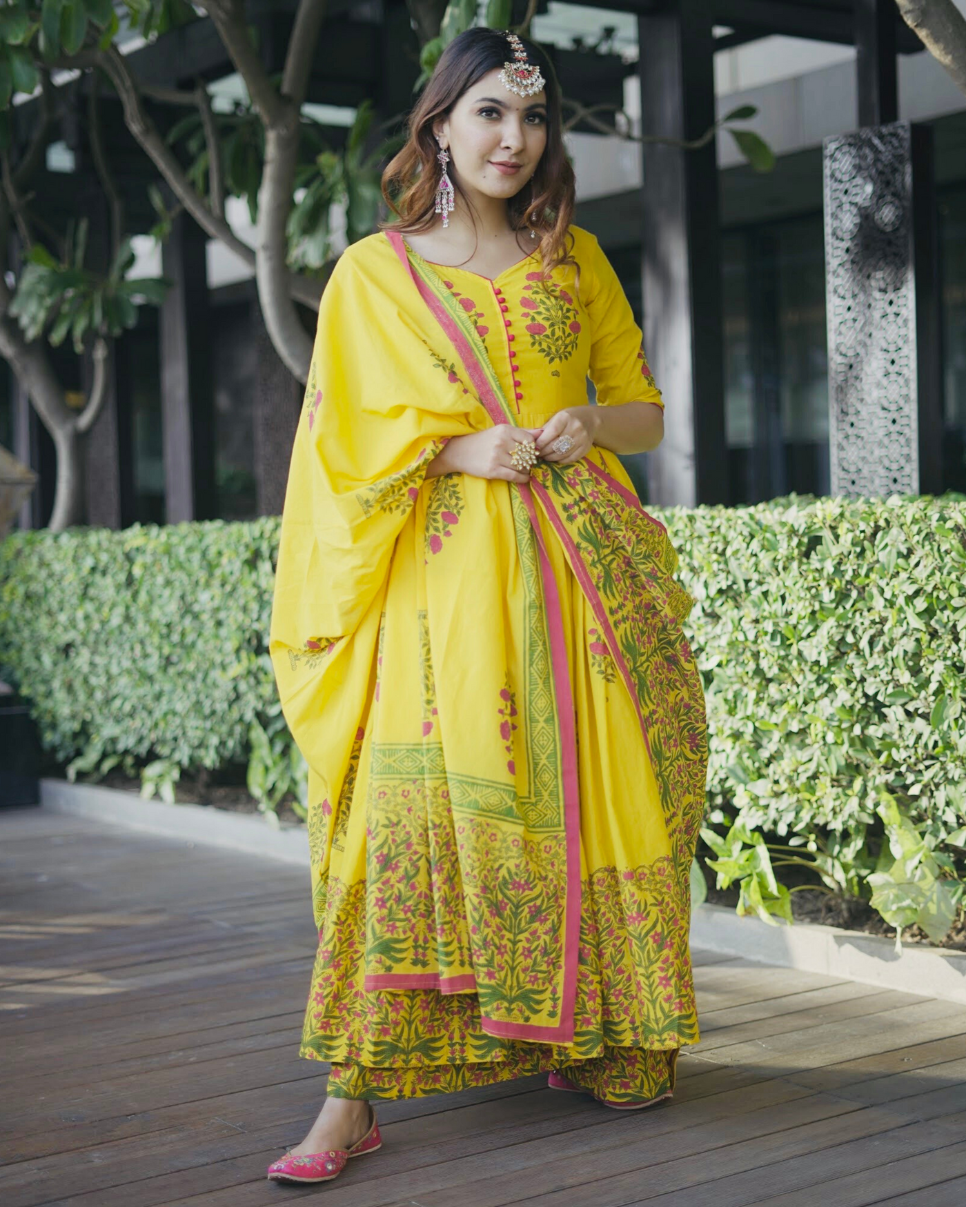 Yellow Mehrab Handblock Cotton Suit Set