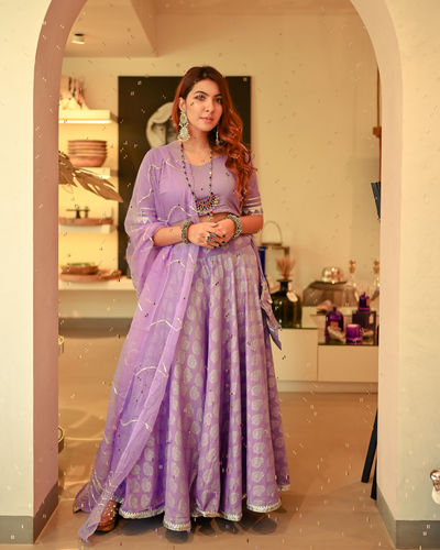 Purple Handblock Gotapatti Lehenga Set
