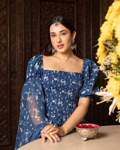 Nilgiri Handblock Tiered Sharara Set