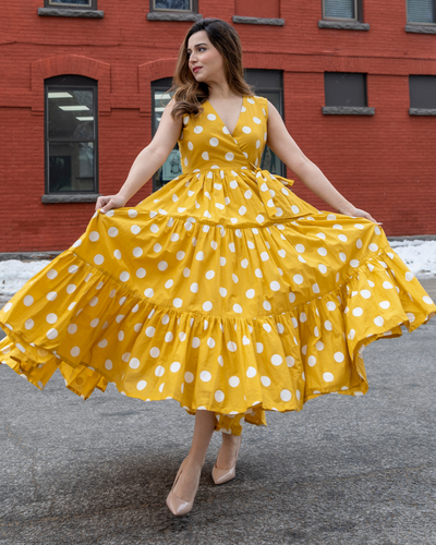 Yellow Daffy Polka Cotton Dress