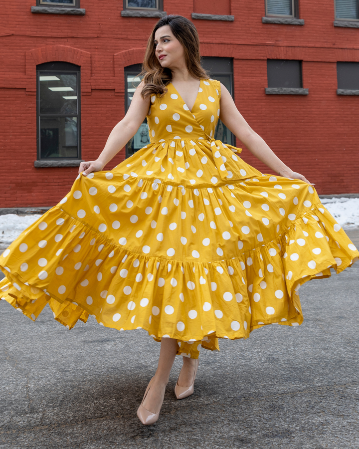 Buy Yellow Daffy Polka Cotton Dress online in India at Best Price