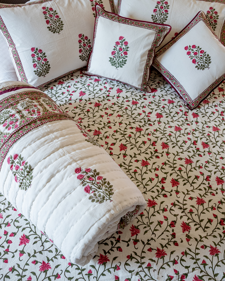 White Smoke Handblock Printed Cotton Quilt