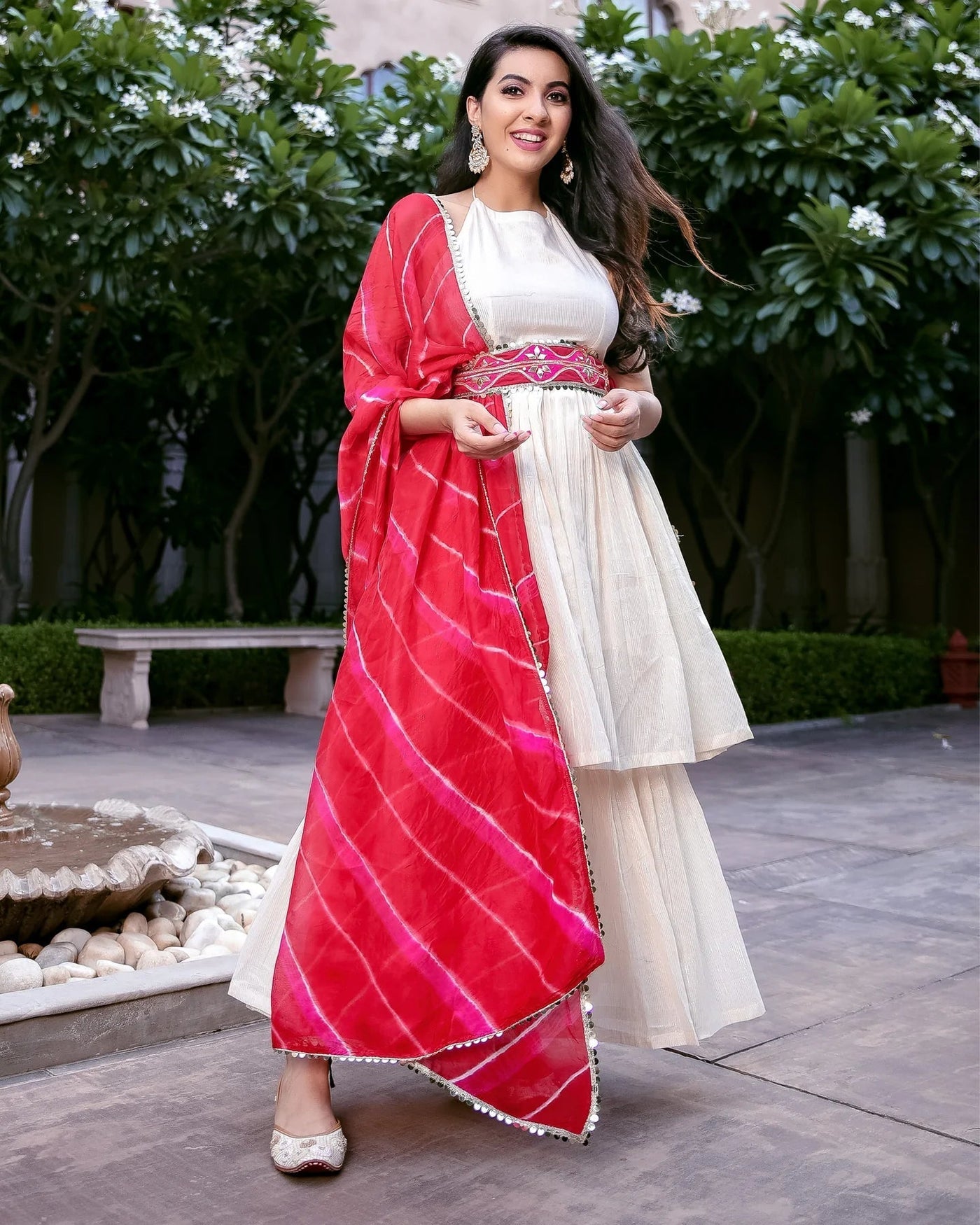 Pearl Dust Leheriya Organza Dupatta
