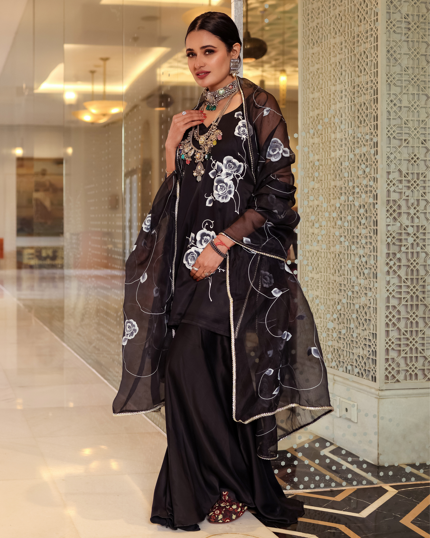 Night Sky Handpainted Sharara Set