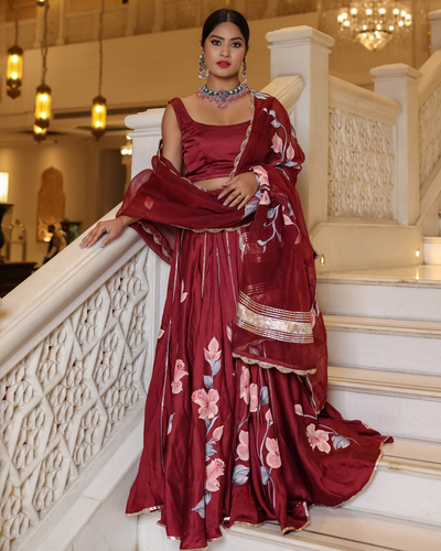 Fired Brick Handpainted Lehenga Set