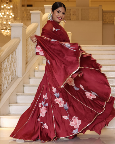 Fired Brick Handpainted Lehenga Set