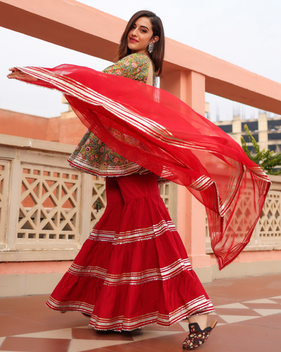 Sward Green Handblock Sharara Set