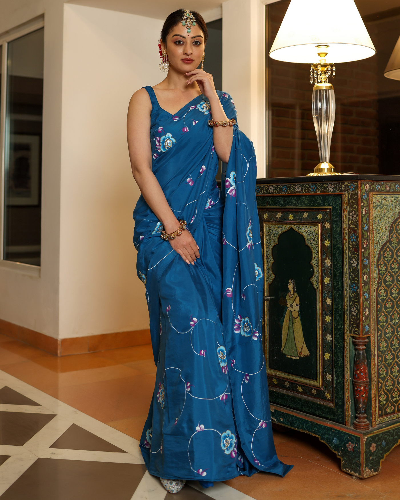 Galaxy Blue Handpainted Silk Saree