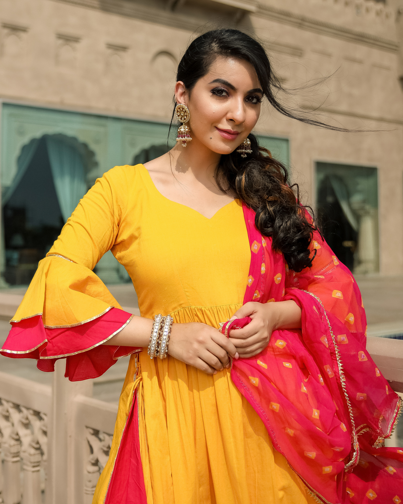 Yellow Beat Leheriya Gota Suit Set