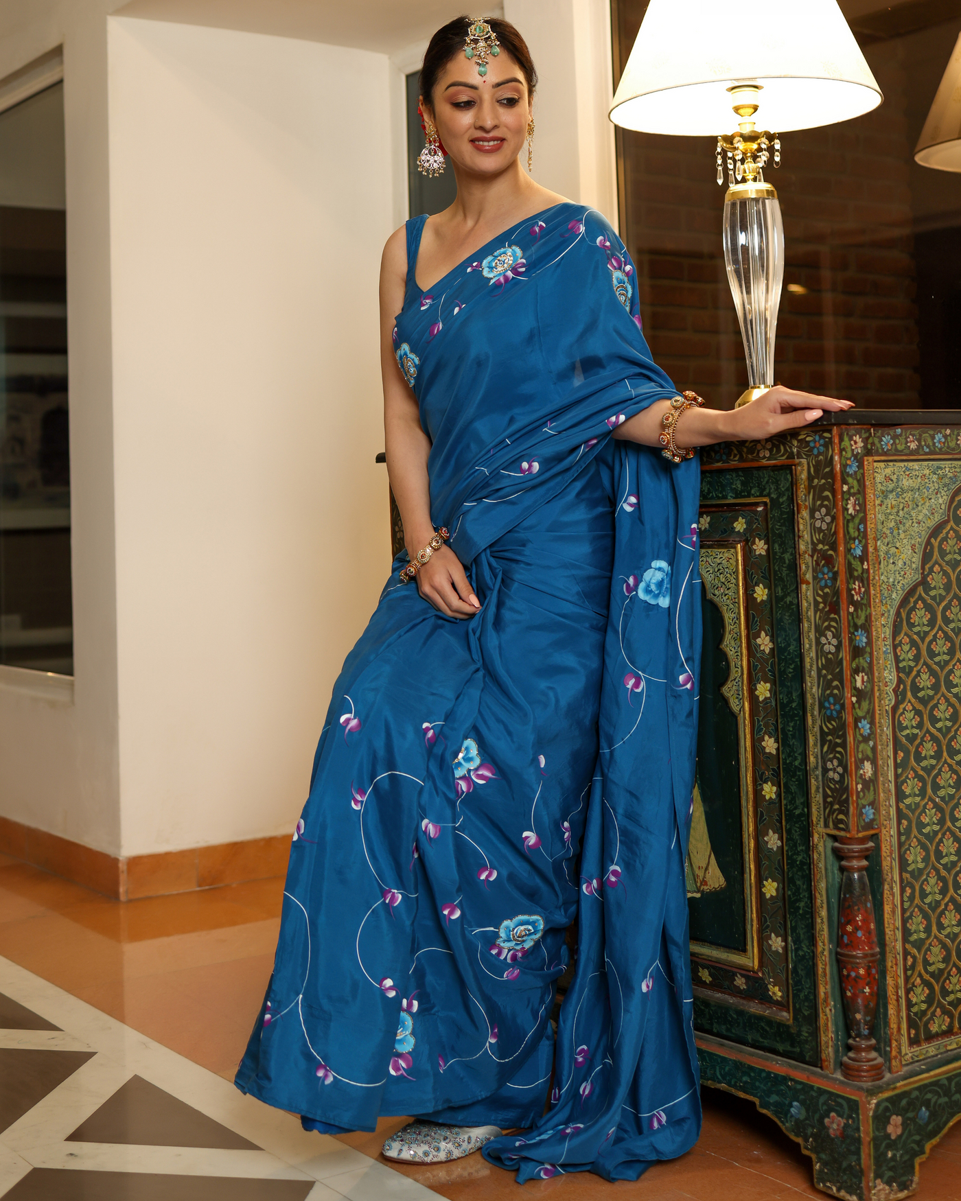 Galaxy Blue Handpainted Silk Saree