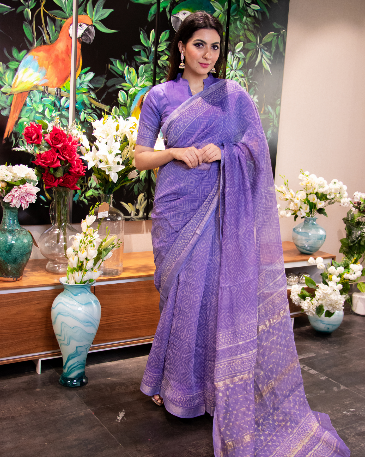 Adiva Handblock Chanderi Silk Saree