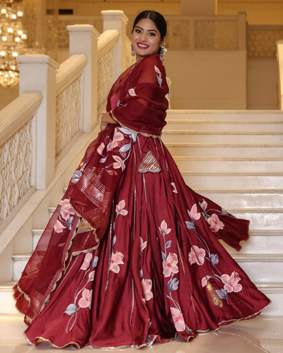 Fired Brick Handpainted Lehenga Set