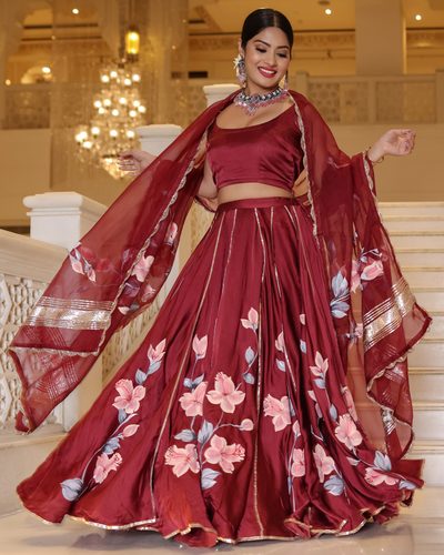 Fired Brick Handpainted Lehenga Set