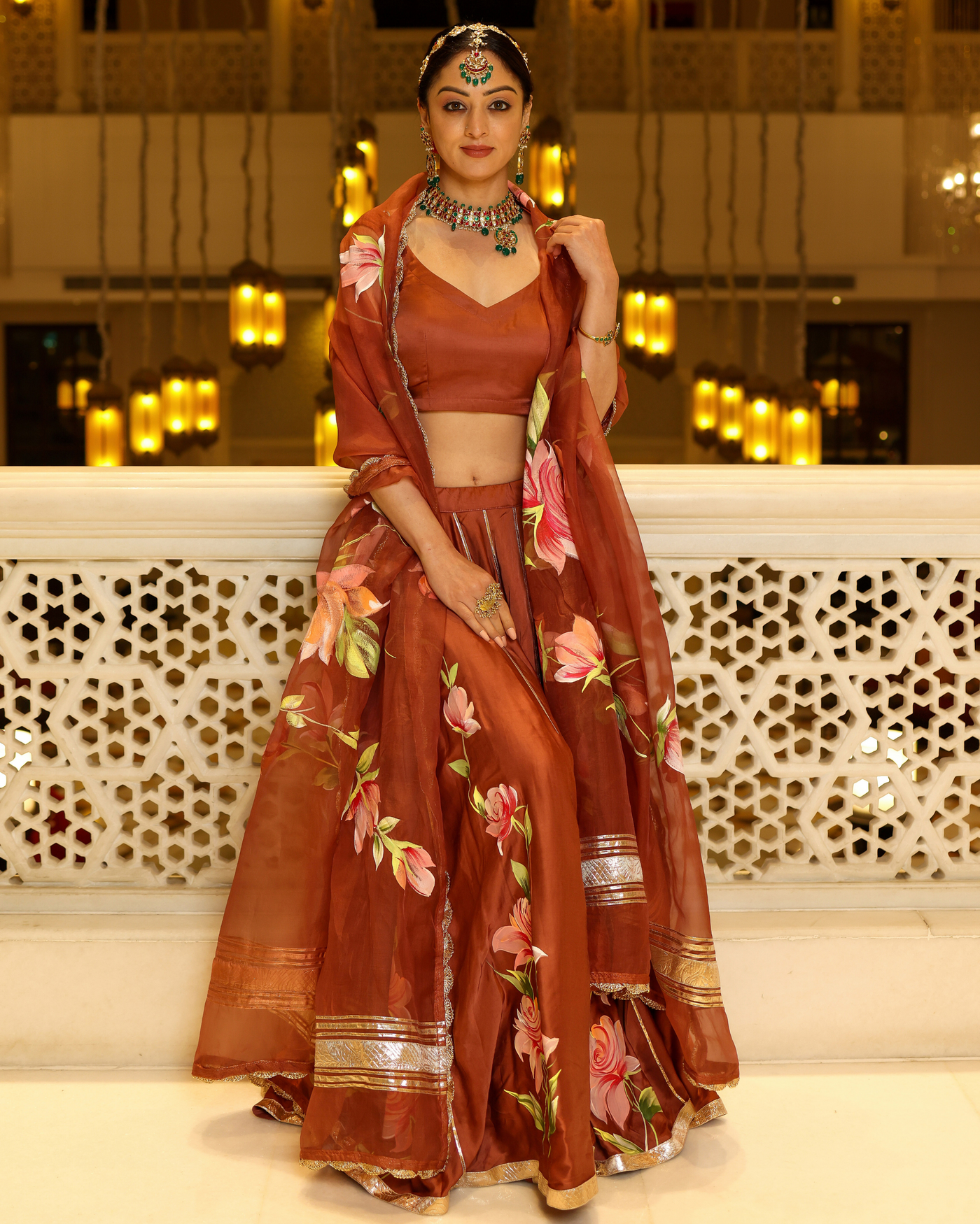 Glazed Ginger Handpainted Lehenga Set