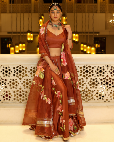 Glazed Ginger Handpainted Lehenga Set