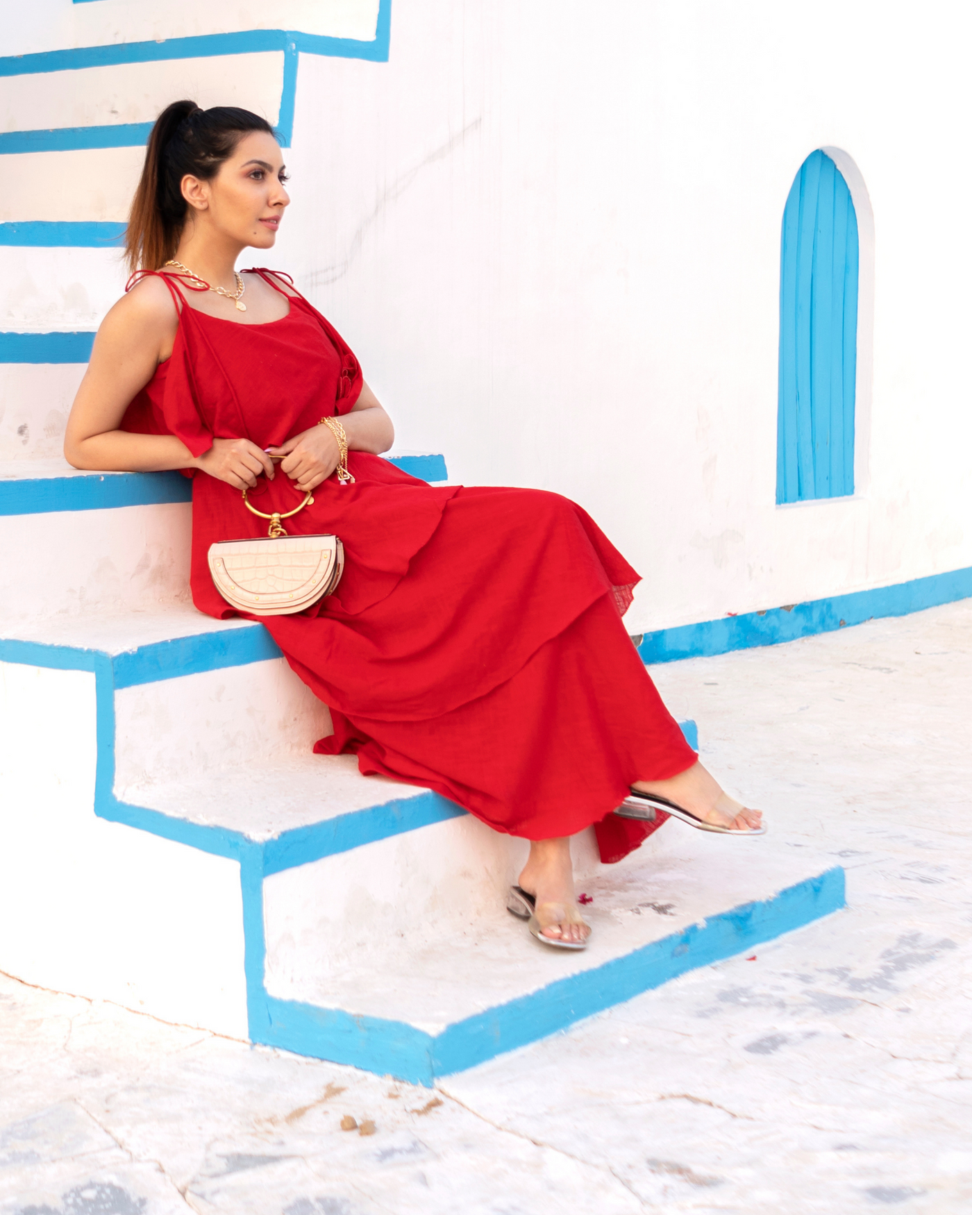 Red Velour Frill Dress