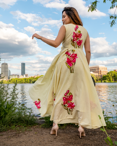 Cream Shell Handpainted Cotton Dress