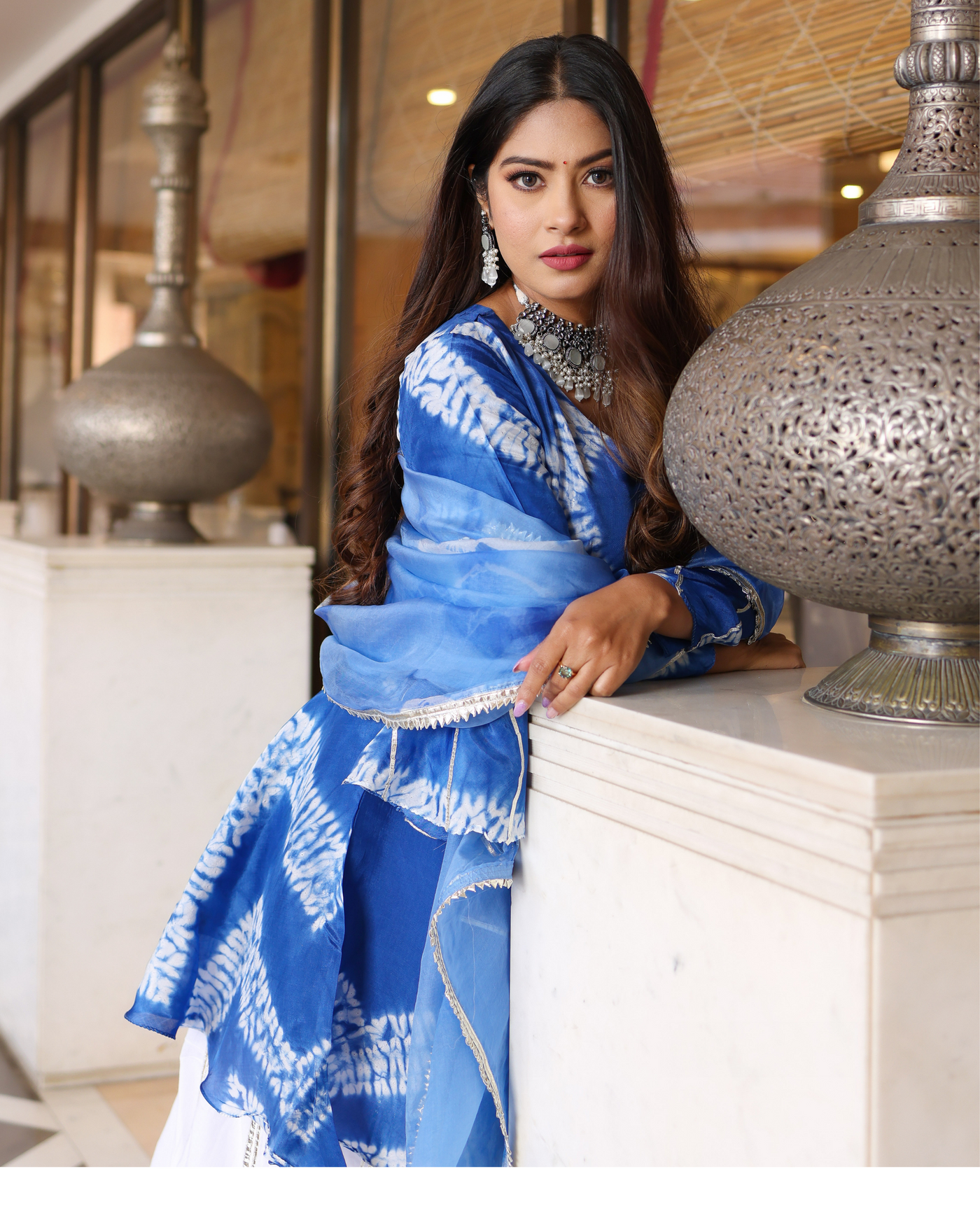 Arctic Blue Tie And Dye Sharara Set