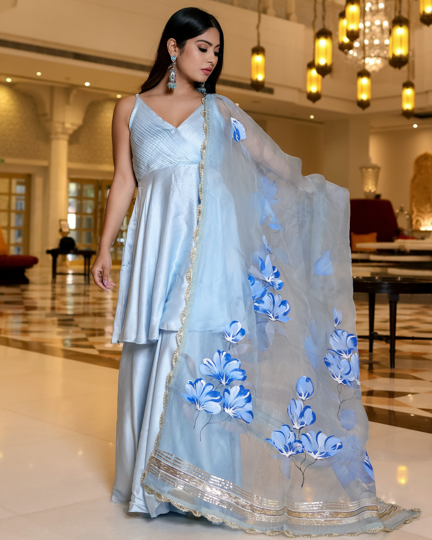 Blue Horizon Handpainted Sharara Set