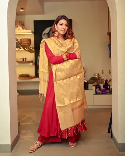 Golden Maroon Banarasi Suit Set