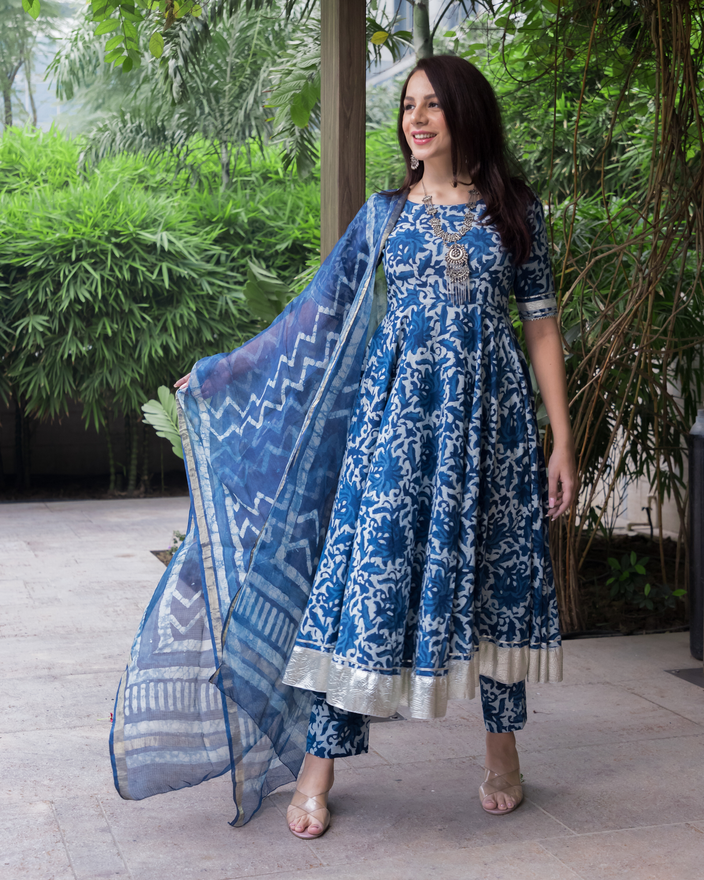 Pantone Indigo Handblock Cotton Suit Set