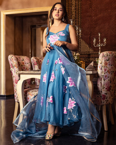 Zarqa Organza Handpainted Suit Set