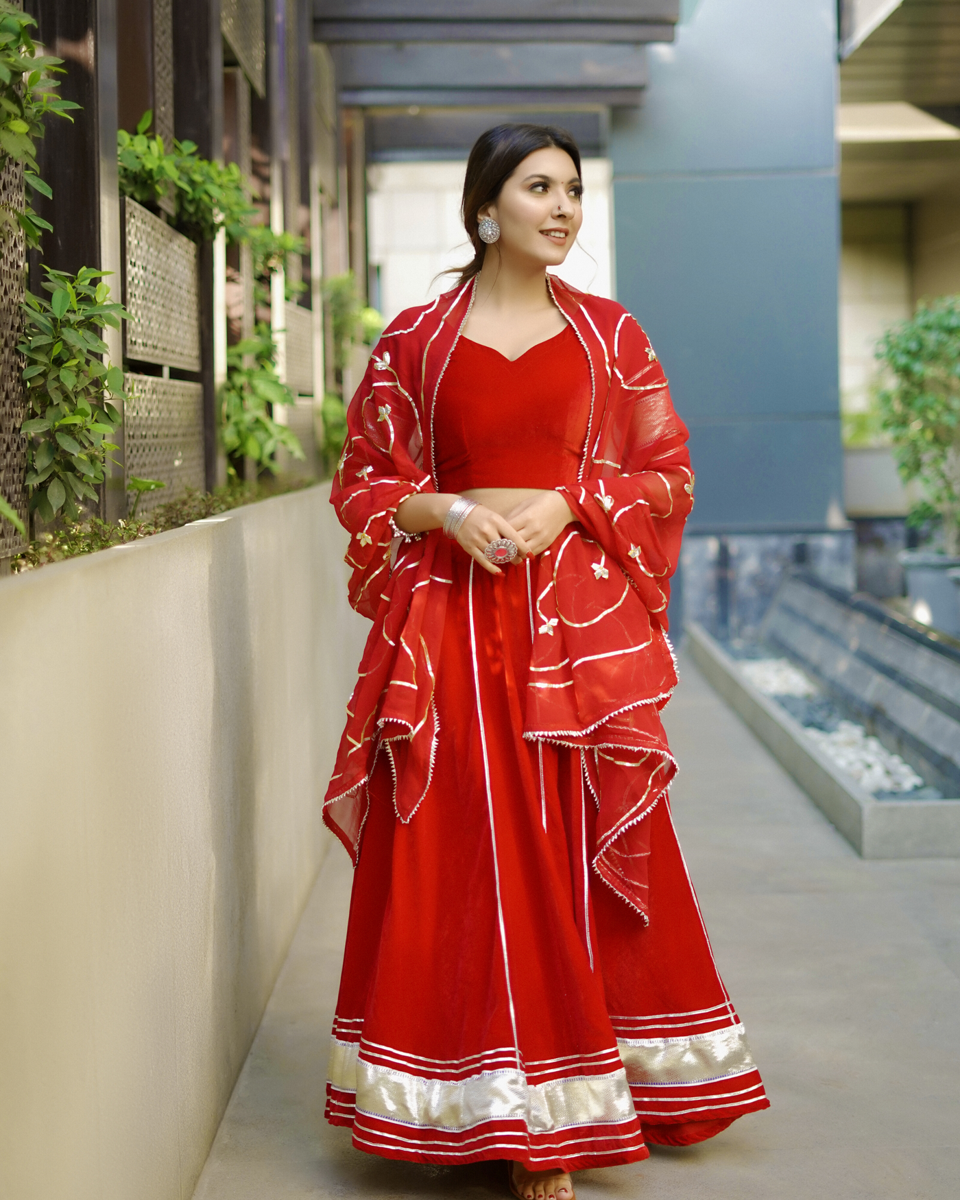 Red Velour Frill Dress