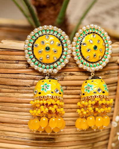 Spring Yellow Handcrafted Brass Earrings