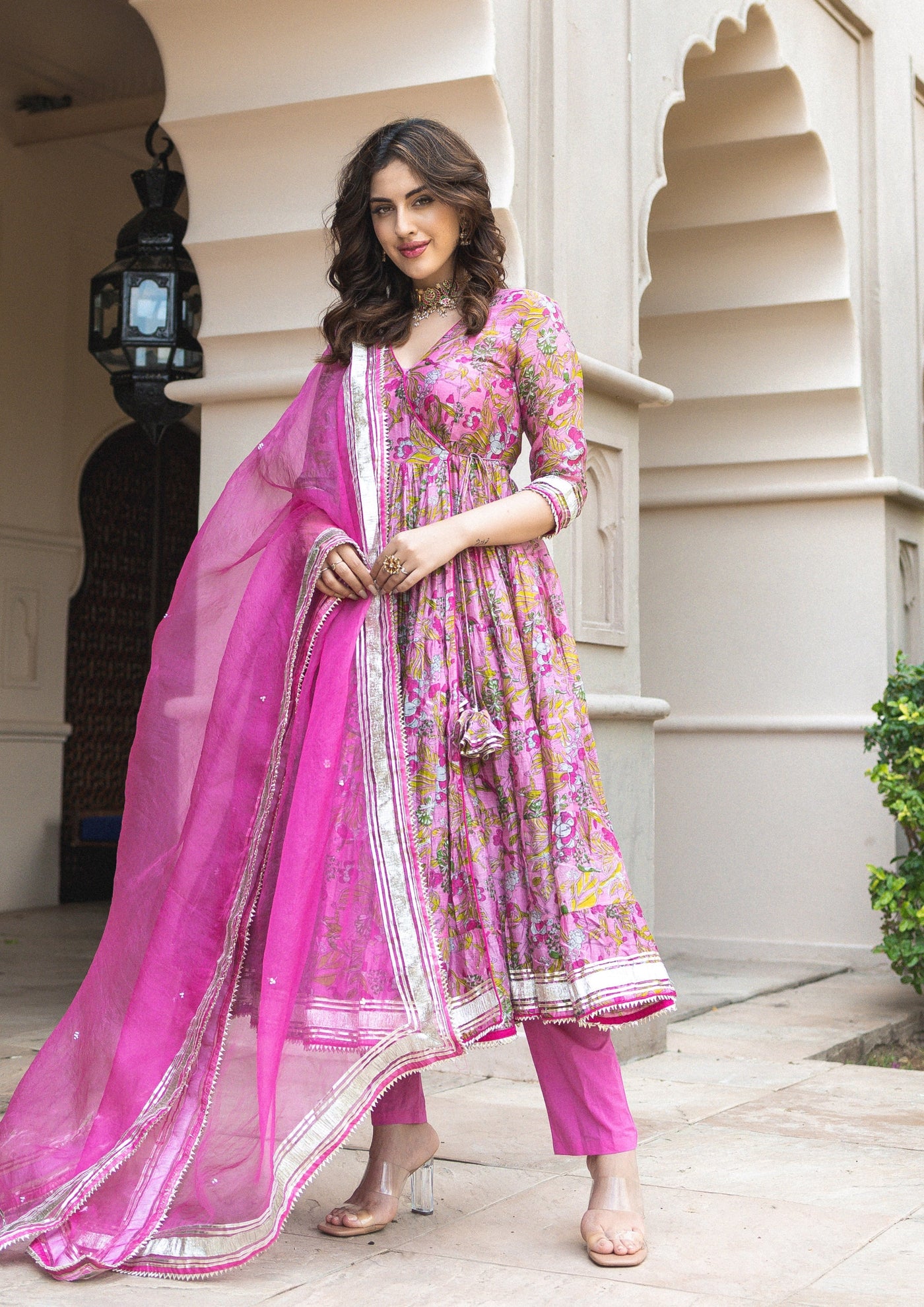 Yelena Chanderi Angrakha Suit Set