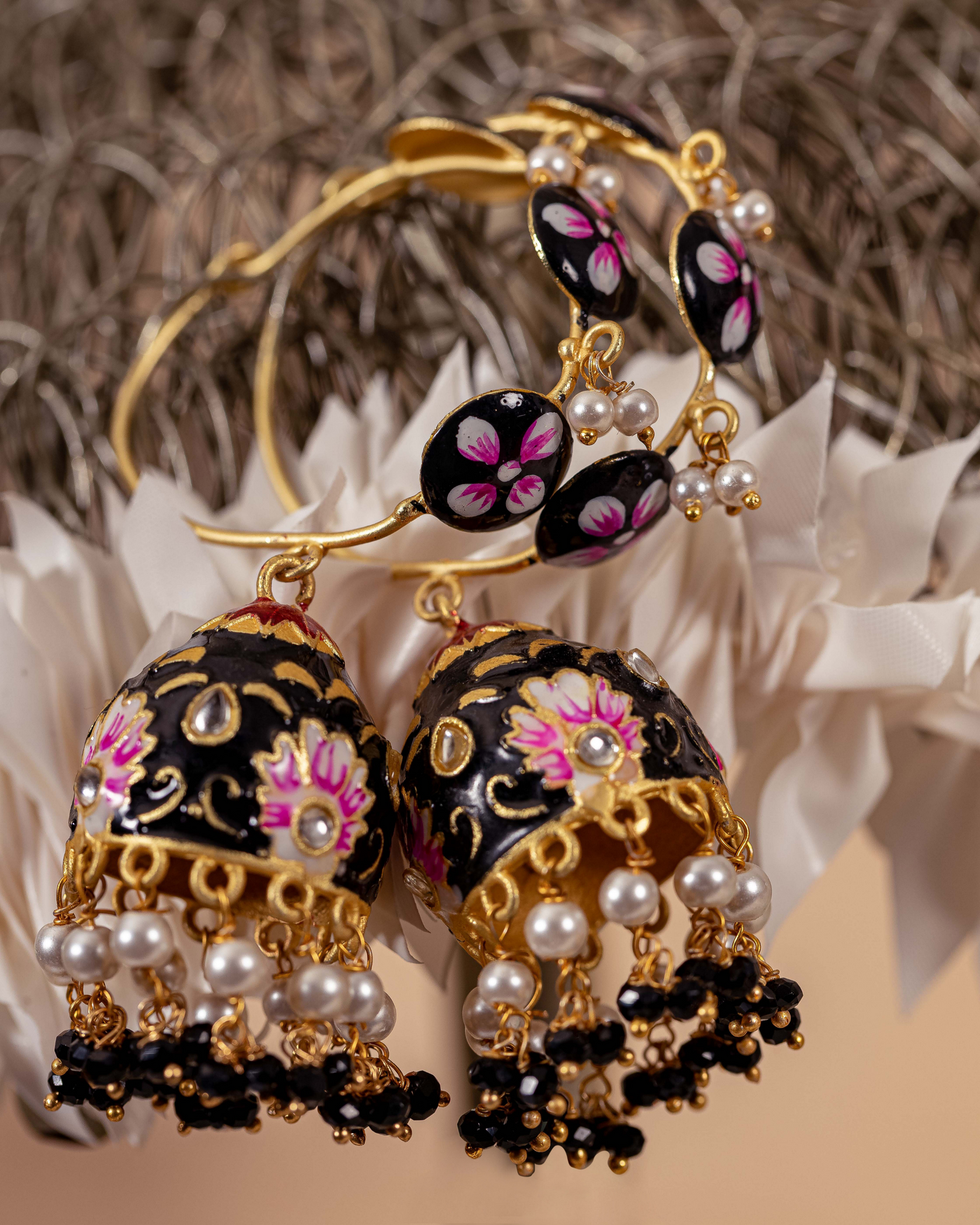 Black Flower Handcrafted Brass Earrings