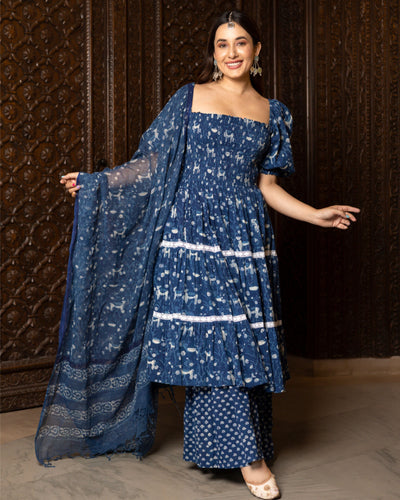 Nilgiri Handblock Tiered Sharara Set