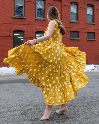 Yellow Daffy Polka Cotton Dress