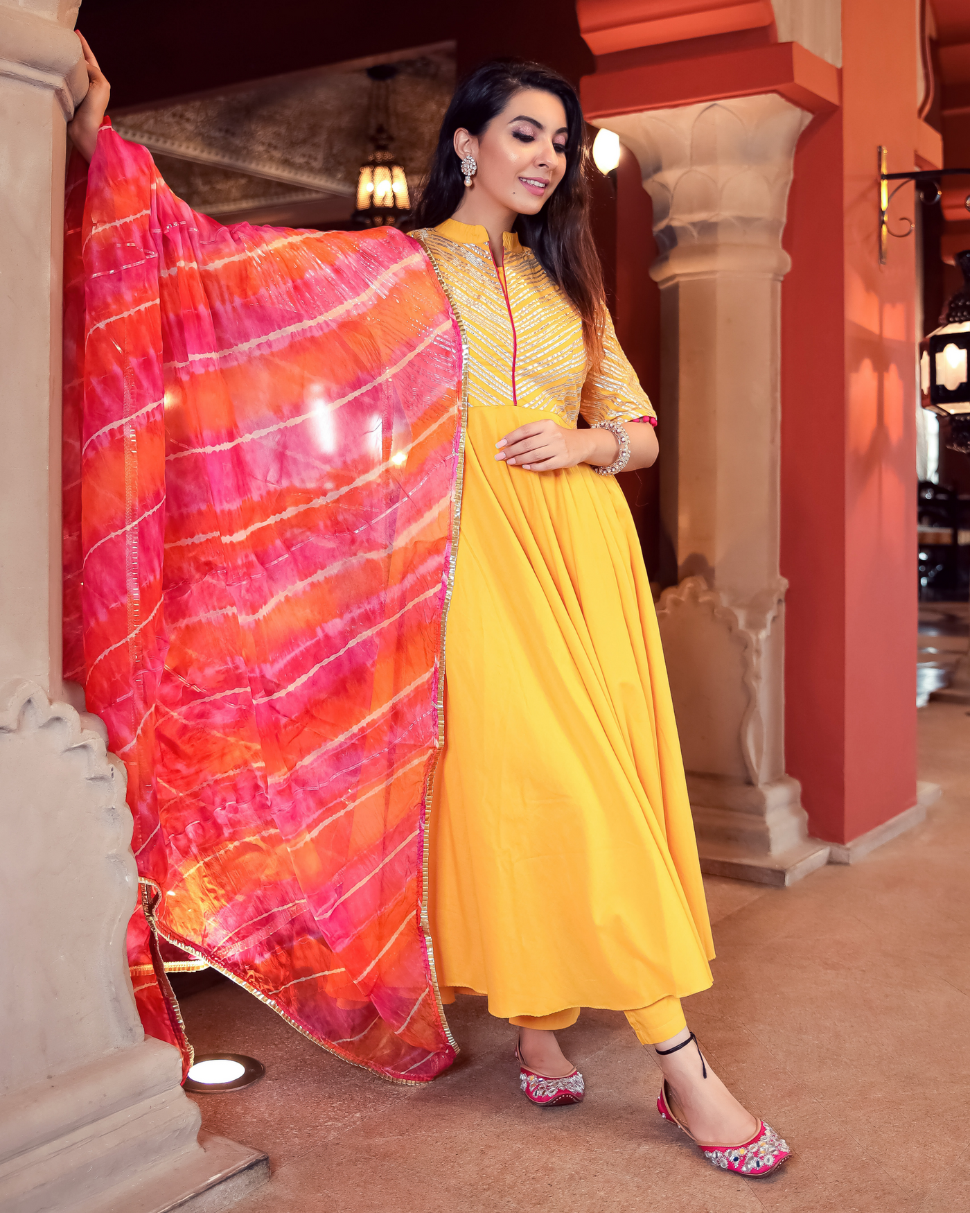 Crystal Yellow Leheriya Gota Suit Set